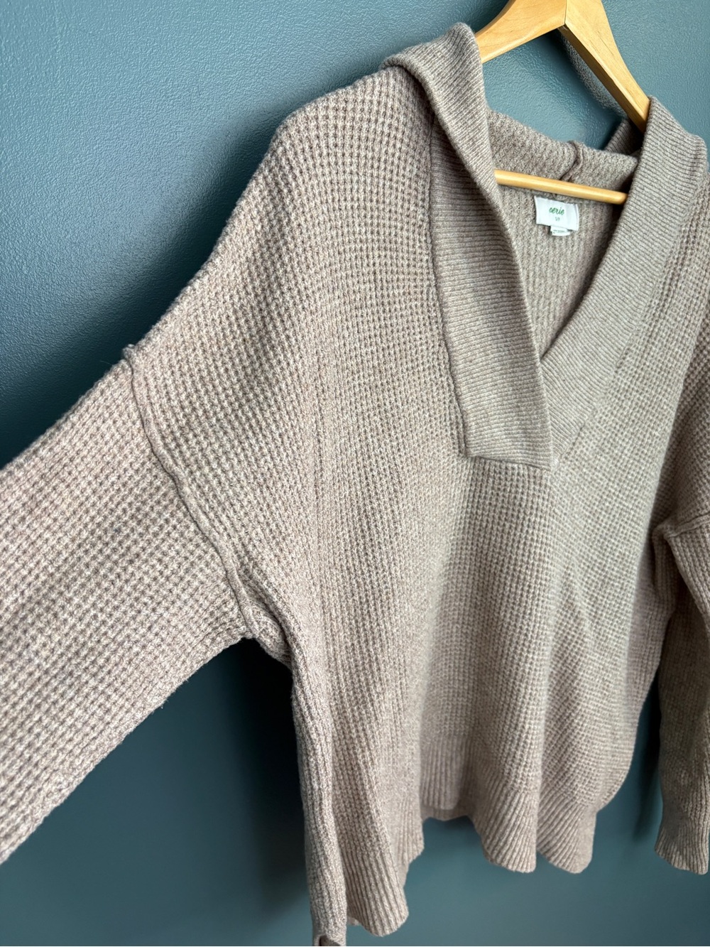 Aerie Women’s CozyUp Waffle Sweater Hoodie Oatmeal Size S - Picture 4 of 8